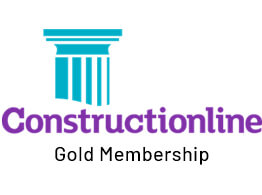 Constructionline logo with a blue column graphic above the word "Constructionline" in purple text. Below, "Gold Membership" is written in black.