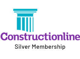Constructionline logo with a blue column icon above the purple word "Constructionline." Below, in black text, it says "Silver Membership.