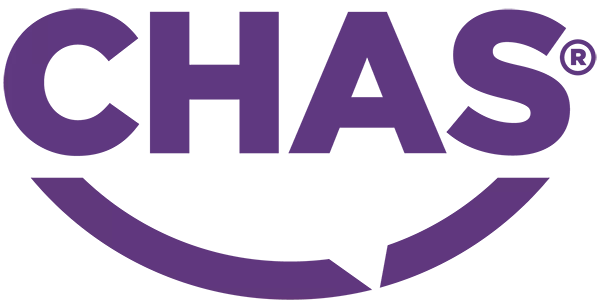 A stylised purple shape consisting of two thick, rounded segments separated by a white horizontal line, resembling a simplified, abstract letter "U" or an open-ended oval.